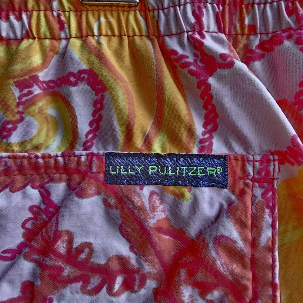 Lilly Pulitzer Men's Capri Trunk Yellow Pink Drawstring Mesh Lined Swim Shorts M